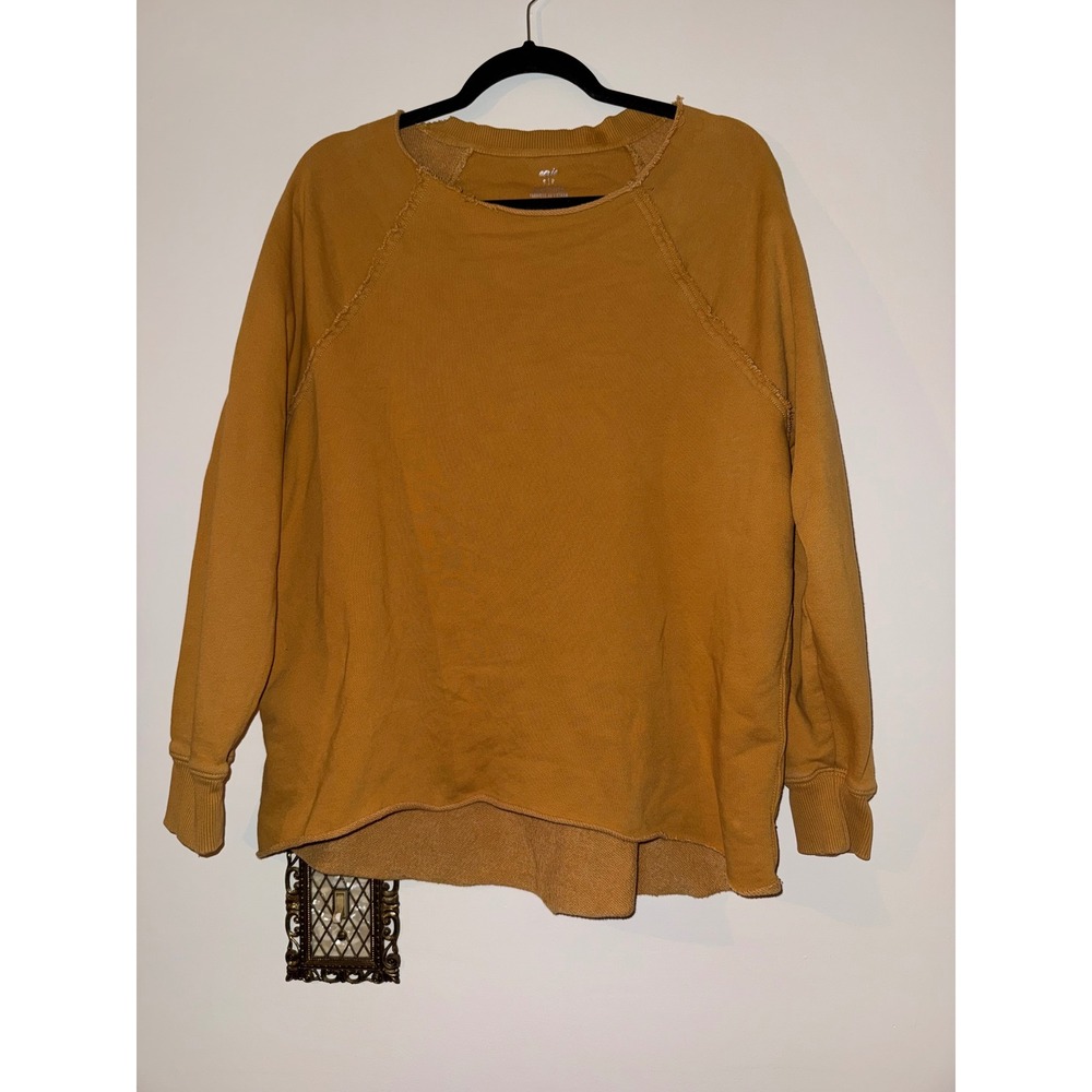 Aerie Womens Mustard Oversized Raw Edge Raglan Crewneck Sweatshirt Small‎